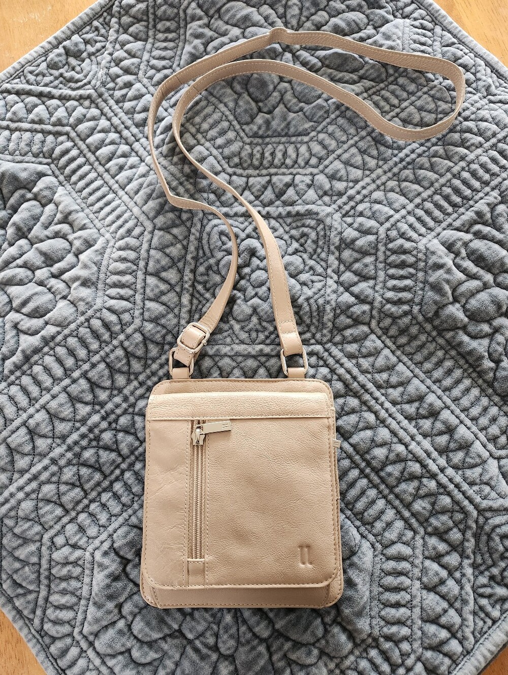 P'elle Taupe Genuine Leather RFID Crossbody Wallet Bag, Travel Accessory